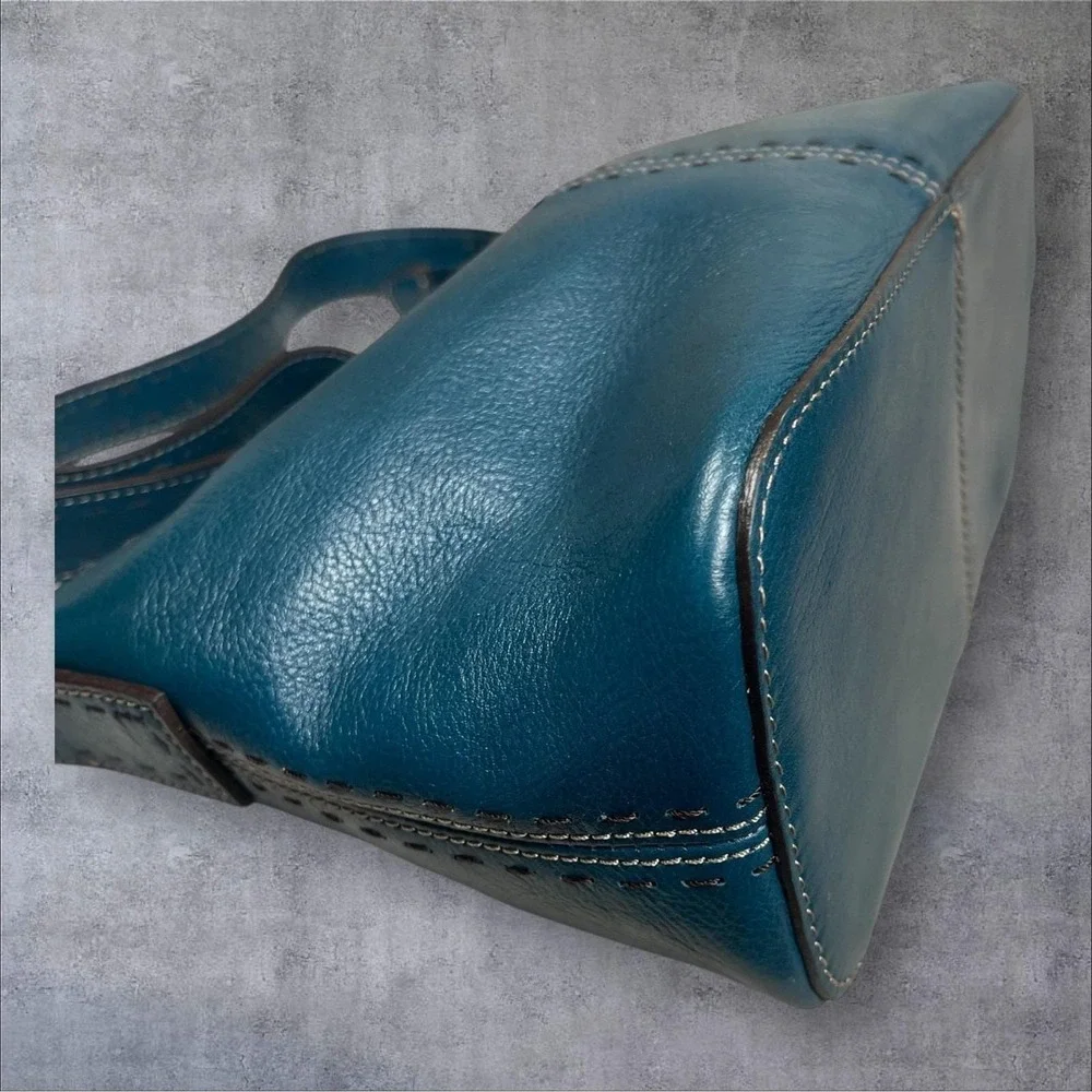 Fossil Vintage Y2K Teal Blue Leather Shoulder Bag Purse Contrast Stitching New